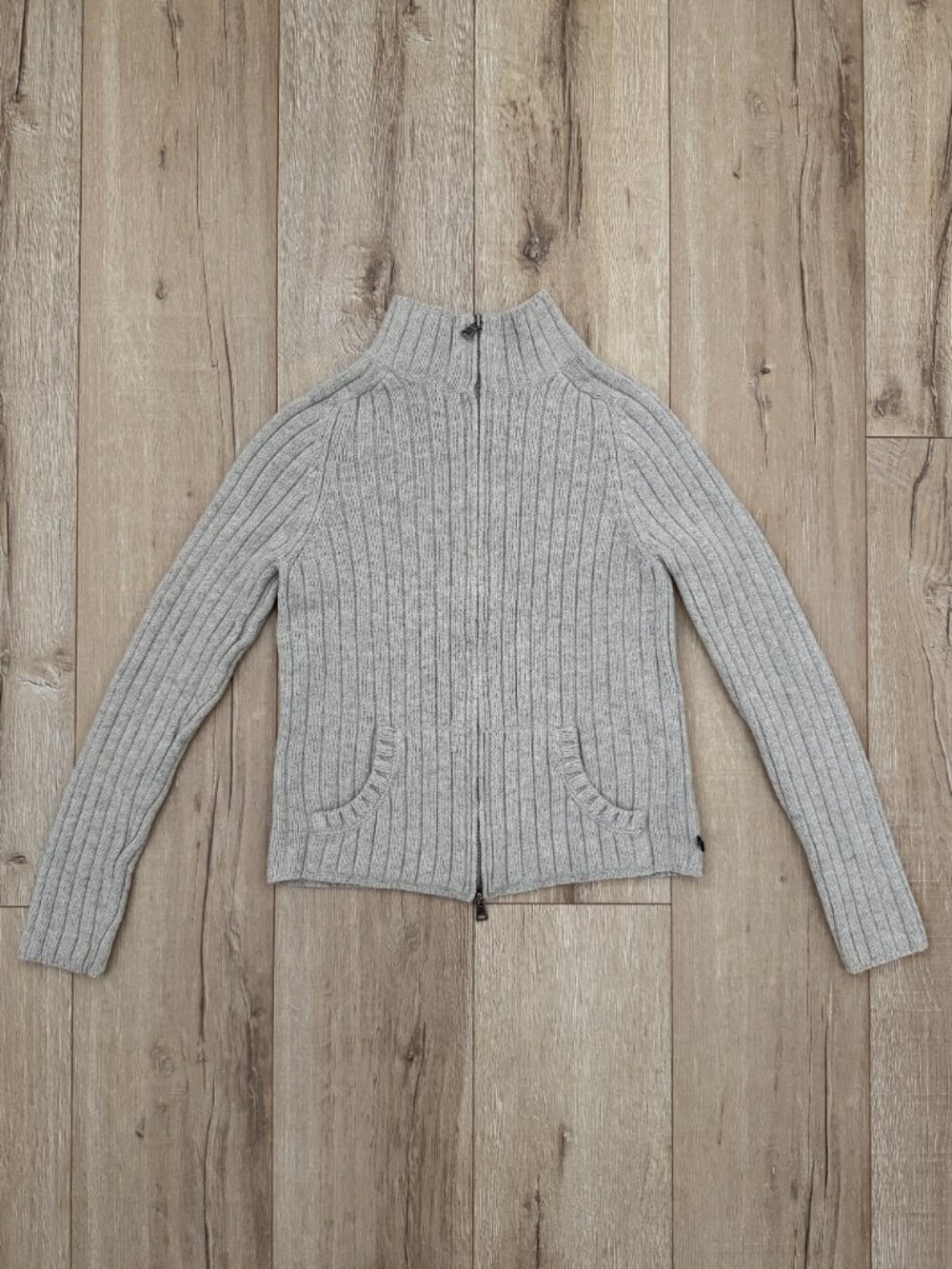 Polo Jeans Co Ralph Lauren Women M Gray Cable Knit Full Zip Wool Blend Sweater